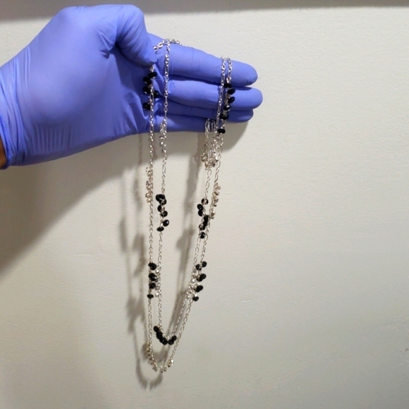 Women's Stunning Layered Polished Silver-tone & Black Beads Necklace, 36 inches - Picture 1 of 10